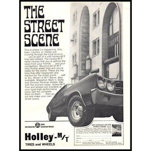 1970 Holley M/T Tires and Wheels Vintage Print Ad Chevy SS Cityscape Wall Art